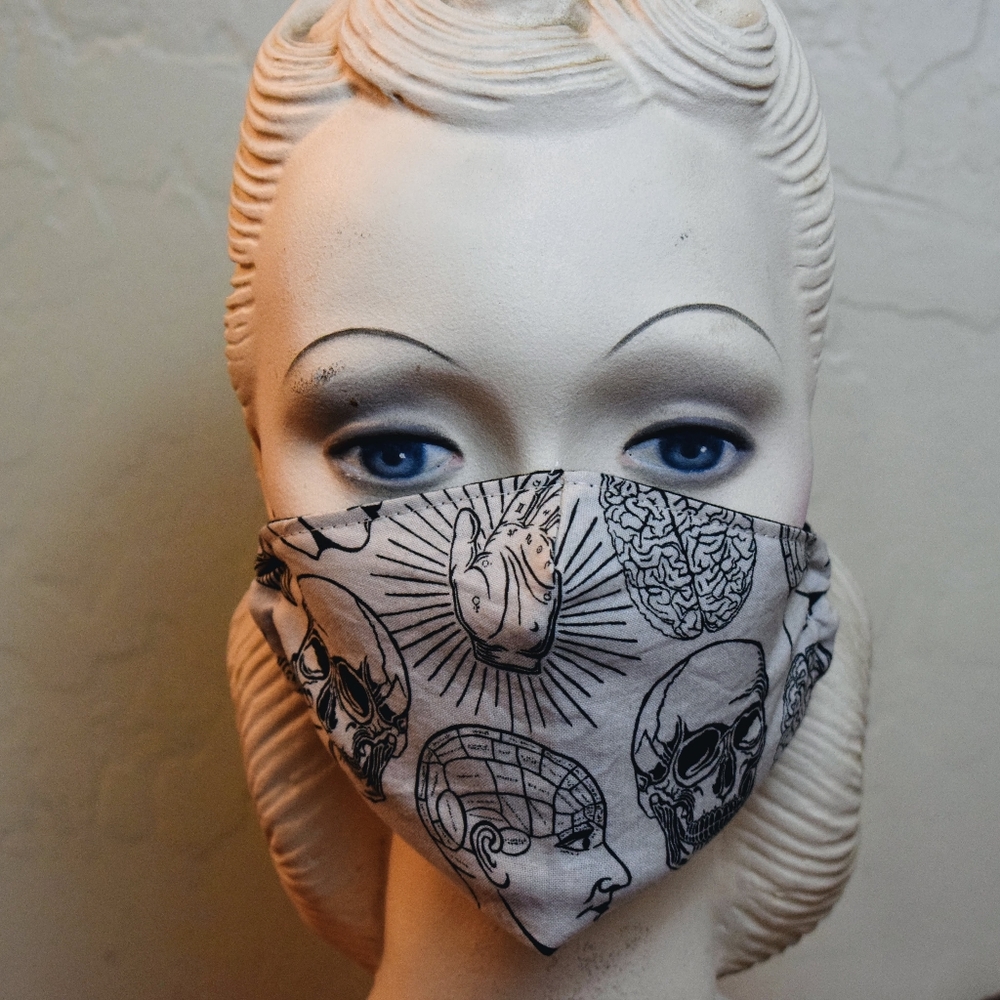 Anatomical brain & skull reusable cotton face mask